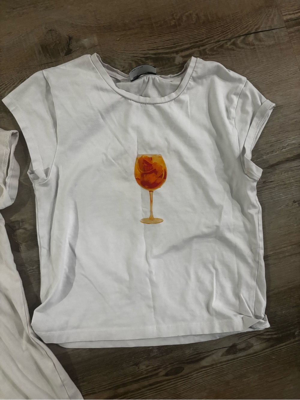 White Tee with Orange Wine Glass Print